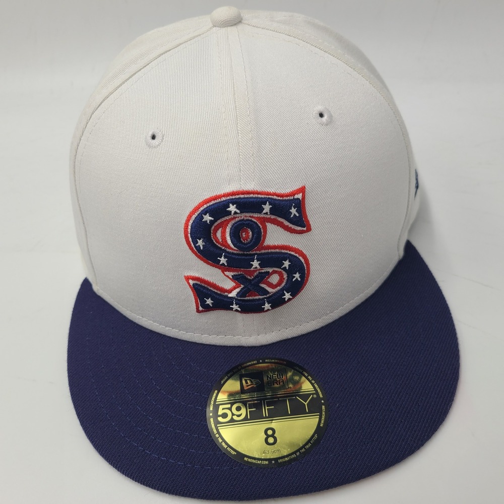 Chicago White Sox Hat Fitted 8 New Era 59Fifty White Blue Cooperstown Collection